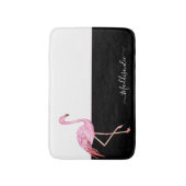 Modern Monogram Name Pink Flamingo Black Badematte (Vorderseite Vertikal)