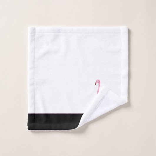 Modern Monogram Name Pink Flamingo Black Badhandtuch Set (Waschlappen)