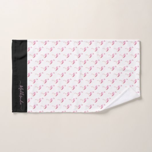 Modern Monogram Name Pink Flamingo Black Badhandtuch Set (Handtuch)