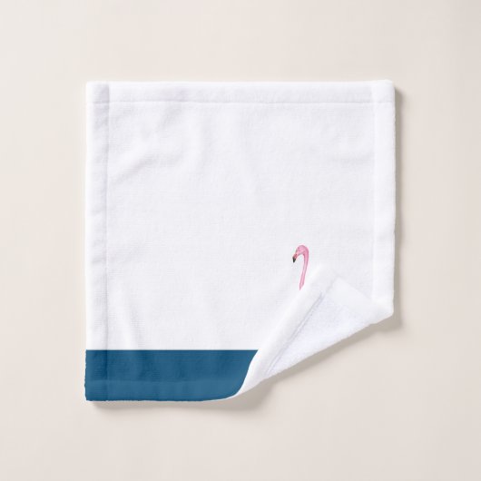 Modern Monogram Name Pink Flamingo Blue Badhandtuch Set (Waschlappen)