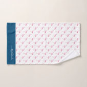 Modern Monogram Name Pink Flamingo Blue Badhandtuch Set (Handtuch)