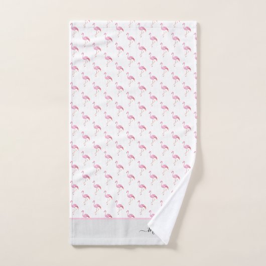 Modern Monogram Name Pink Flamingo Gray Badhandtuch Set (Handtuch)