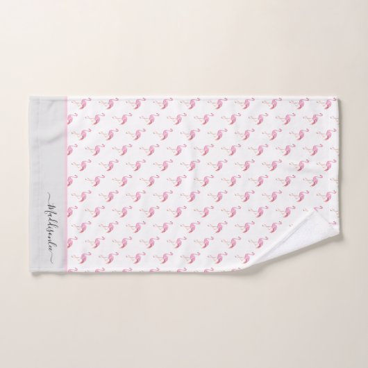Modern Monogram Name Pink Flamingo Gray Badhandtuch Set (Handtuch)