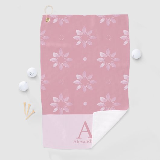 Modern Monogram Name Pink Pattern Golfhandtuch (Insitu)