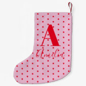 Modern Monogram Name Polka Dot Red Pink Kleiner Weihnachtsstrumpf (Rückseite)