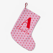 Modern Monogram Name Polka Dot Red Pink Kleiner Weihnachtsstrumpf (Vorderansicht (hängend))