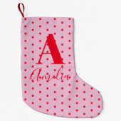 Modern Monogram Name Polka Dot Red Pink Kleiner Weihnachtsstrumpf (Vorderseite)