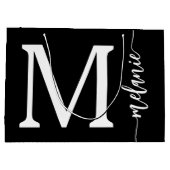 Modern Monogram Name Schwarz-weiß Script Große Geschenktüte (Rückseite)