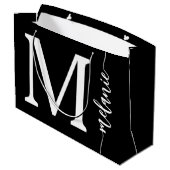 Modern Monogram Name Schwarz-weiß Script Große Geschenktüte (Rückseite Schrägansicht)