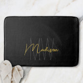 Modern Monogram Name Script Black Gold Badematte