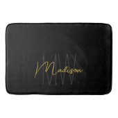 Modern Monogram Name Script Black Gold Badematte (Vorderseite)