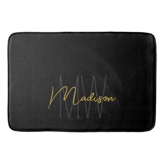 Modern Monogram Name Script Black Gold Badematte (Vorderseite)