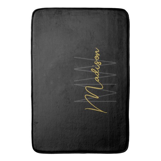 Modern Monogram Name Script Black Gold Badematte (Vorderseite Vertikal)