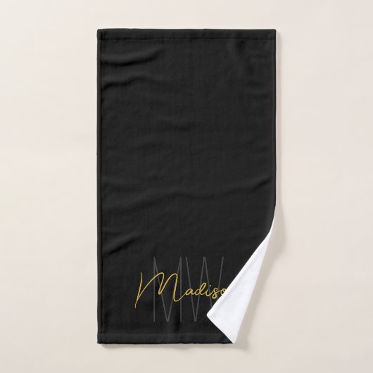 Modern Monogram Name Script Black Gold Badhandtuch Set (Handtuch)
