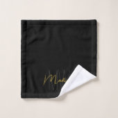 Modern Monogram Name Script Black Gold Badhandtuch Set (Waschlappen)