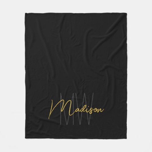 Modern Monogram Name Script Black Gold Fleecedecke (Vorderseite)