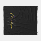 Modern Monogram Name Script Black Gold Fleecedecke (Vorderseite (Horizontal))