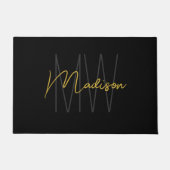 Modern Monogram Name Script Black Gold Fußmatte (Vorderseite)