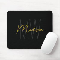 Modern Monogram Name Script Black Gold