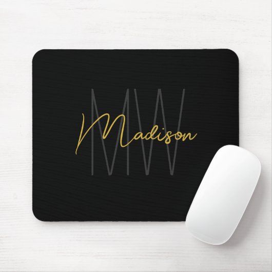 Modern Monogram Name Script Black Gold Mousepad (Mit Mouse)