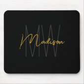 Modern Monogram Name Script Black Gold Mousepad (Vorne)