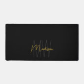 Modern Monogram Name Script Black Gold Schreibtischunterlage (Vorderseite)