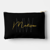 Modern Monogram Name Script Black Gold Zubehörtasche (Rückseite)