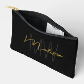 Modern Monogram Name Script Black Gold Zubehörtasche (Offen)