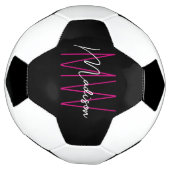 Modern Monogram Name Script Black Pink Fußball (Gedreht)