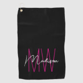 Modern Monogram Name Script Black Pink Golfhandtuch (Vorderseite)