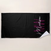 Modern Monogram Name Script Black Pink Strandtuch (Vorderseite)
