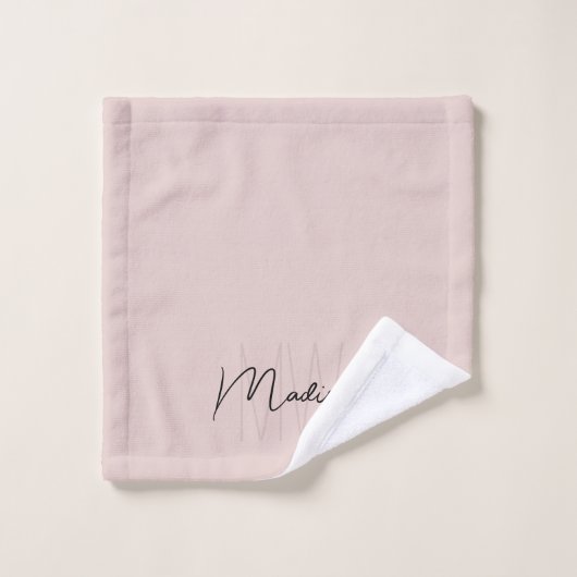 Modern Monogram Name Script Blank Pink Badhandtuch Set (Waschlappen)