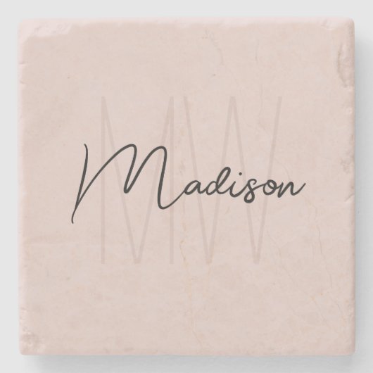 Modern Monogram Name Script Blank Pink Steinuntersetzer (Vorderseite)