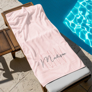 Modern Monogram Name Script Blank Pink Strandtuch