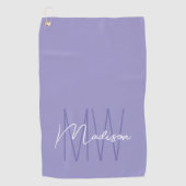 Modern Monogram Name Script Lila Golfhandtuch (Vorderseite)