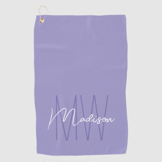 Modern Monogram Name Script Lila Golfhandtuch (Vorderseite)