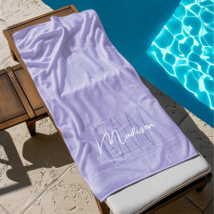 Modern Monogram Name Script Lila Strandtuch