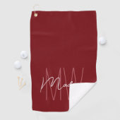 Modern Monogram Name Script Red Golfhandtuch (Insitu)
