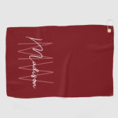 Modern Monogram Name Script Red Golfhandtuch (Horizontal)