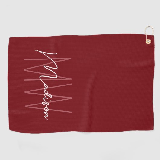 Modern Monogram Name Script Red Golfhandtuch (Horizontal)