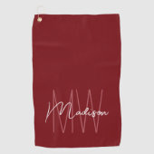Modern Monogram Name Script Red Golfhandtuch (Vorderseite)