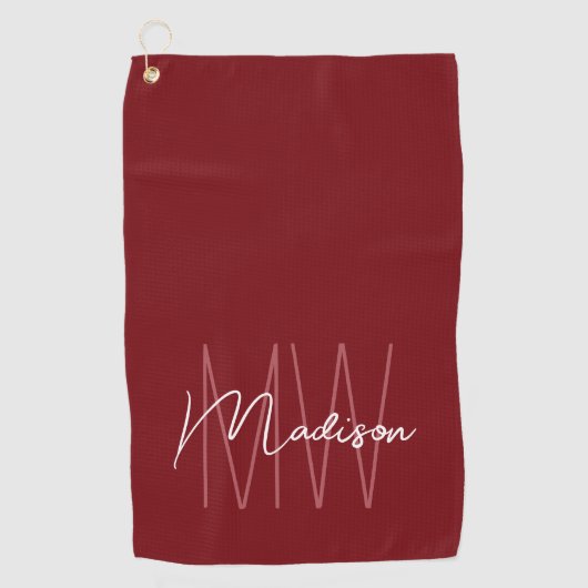 Modern Monogram Name Script Red Golfhandtuch (Vorderseite)