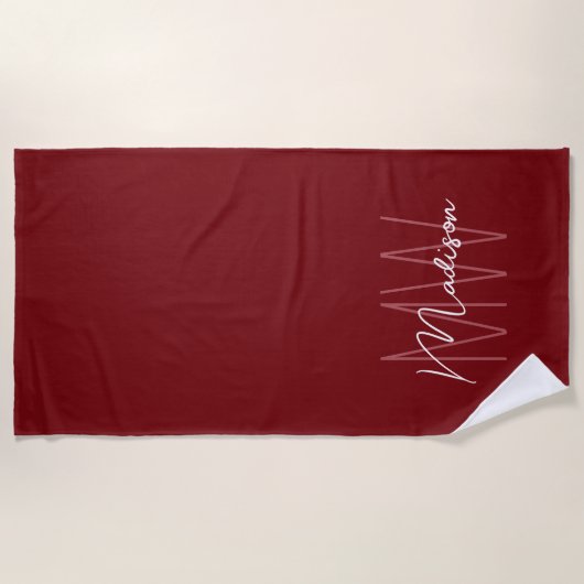 Modern Monogram Name Script Red Strandtuch (Vorderseite)