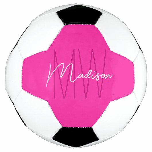 Modern Monogram Name Script rosa Fußball (Vorderseite)
