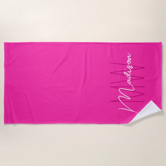 Modern Monogram Name Script rosa Strandtuch (Vorderseite)