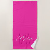 Modern Monogram Name Script rosa Strandtuch (Vorderseite)