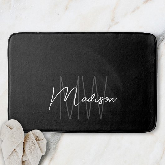 Modern Monogram Name Script Schwarz-weiß Badematte