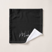 Modern Monogram Name Script Schwarz-weiß Badhandtuch Set (Waschlappen)