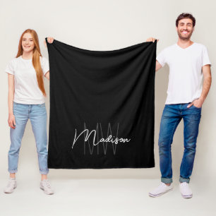 Modern Monogram Name Script Schwarz-weiß Fleecedecke