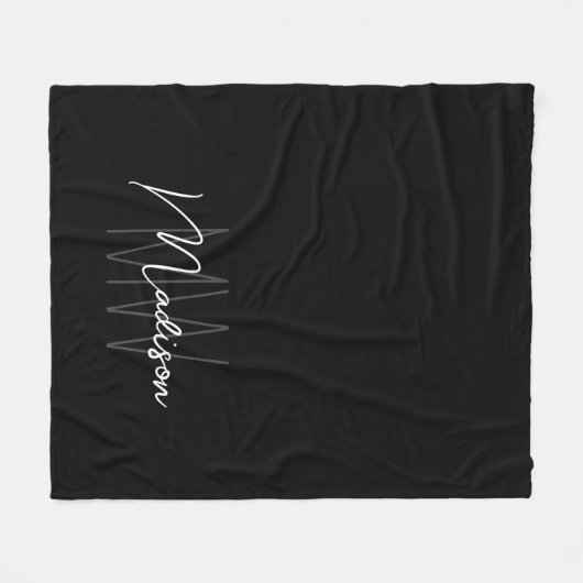 Modern Monogram Name Script Schwarz-weiß Fleecedecke (Vorderseite (Horizontal))